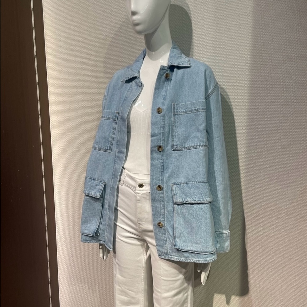 Zara ๐ Denim Oversized Cargo Shirt Jacket with Belt Size M - Picture 3 of 12